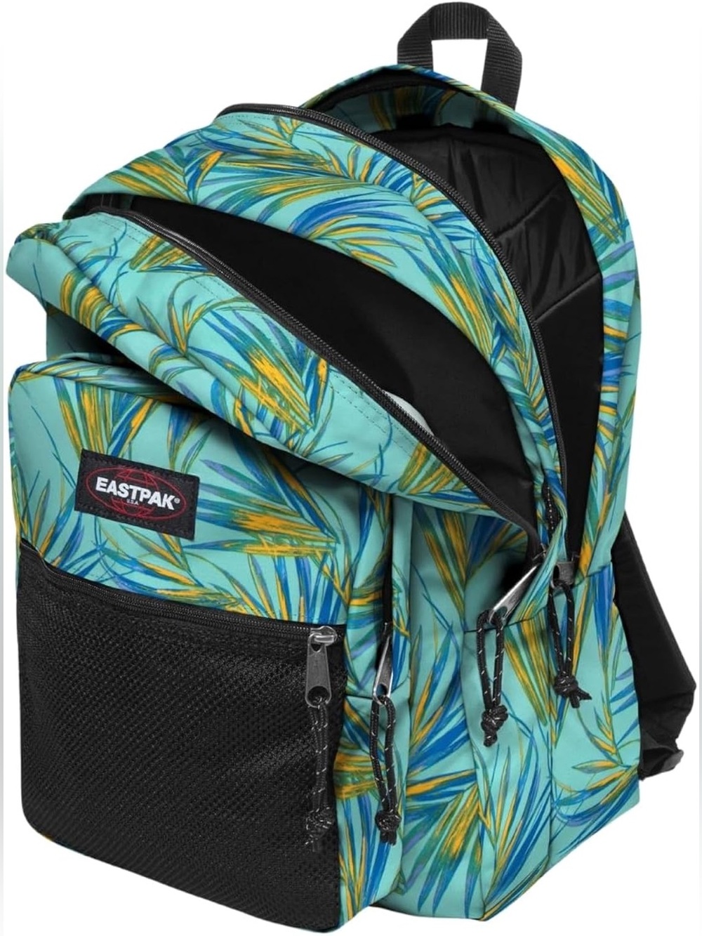 Eastpak Teal and Yellow Tropical Print Backpack